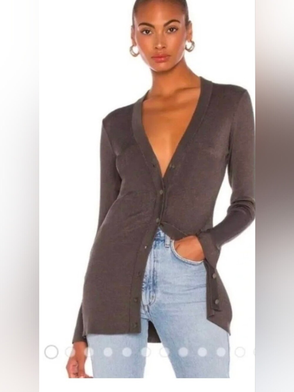 L'AGENCE Taupe V-Neck Button Cardigan